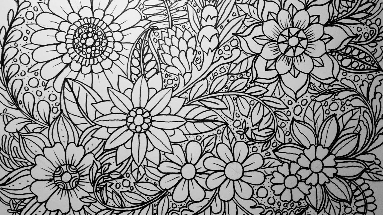 gambar sketsa batik bunga hias