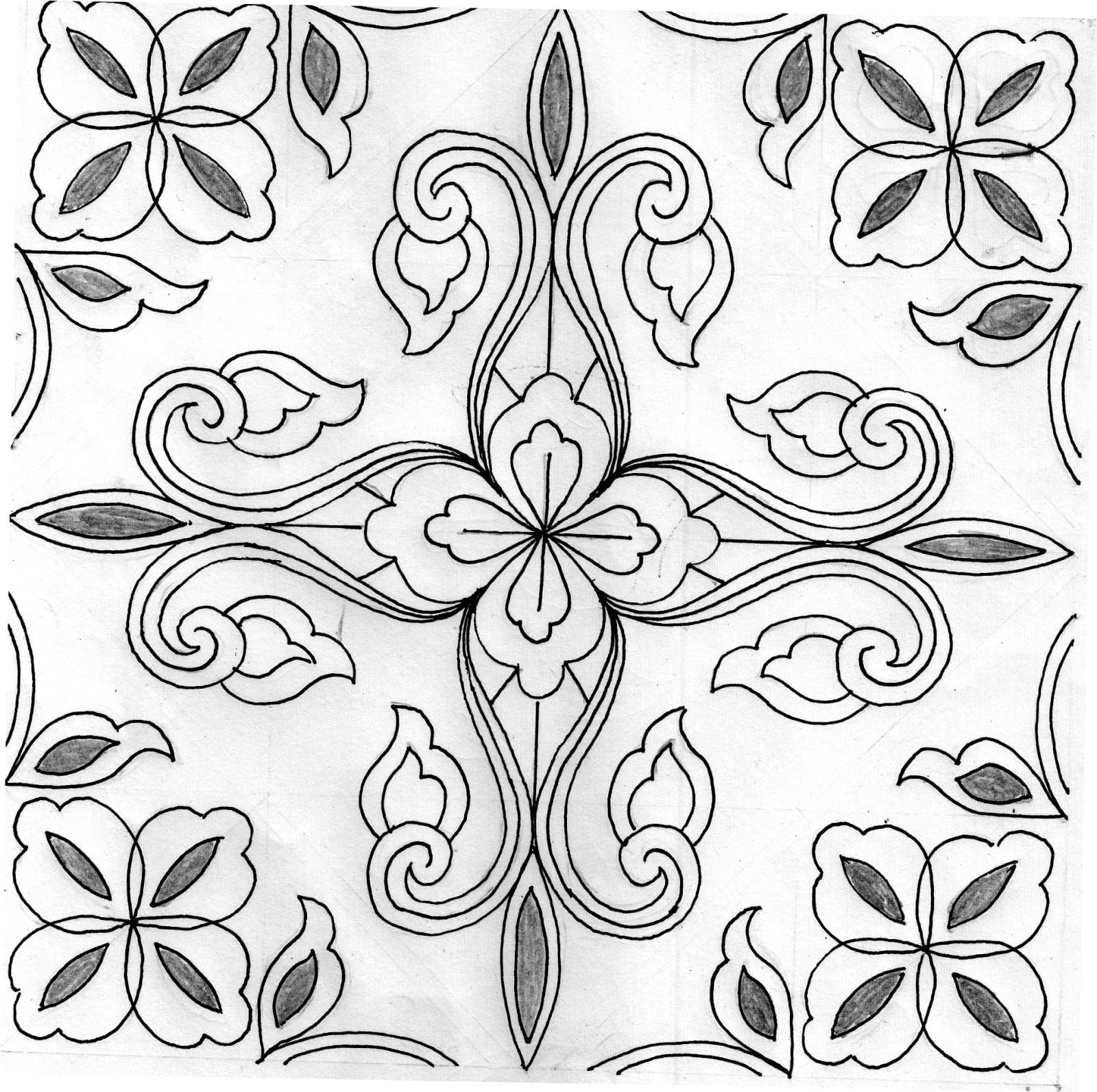 gambar sketsa batik bunga klasik