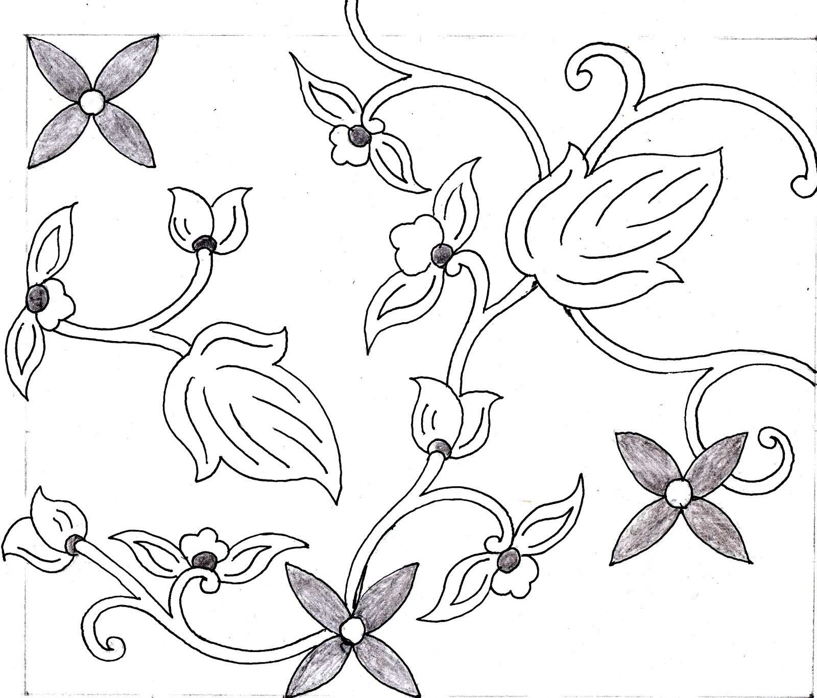 gambar sketsa batik motif bunga