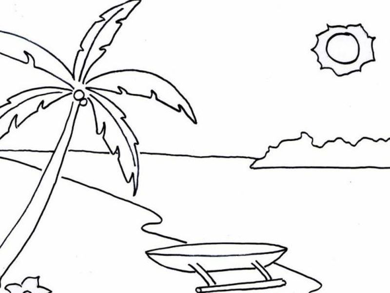 gambar sketsa pantai dan pohon kelapa