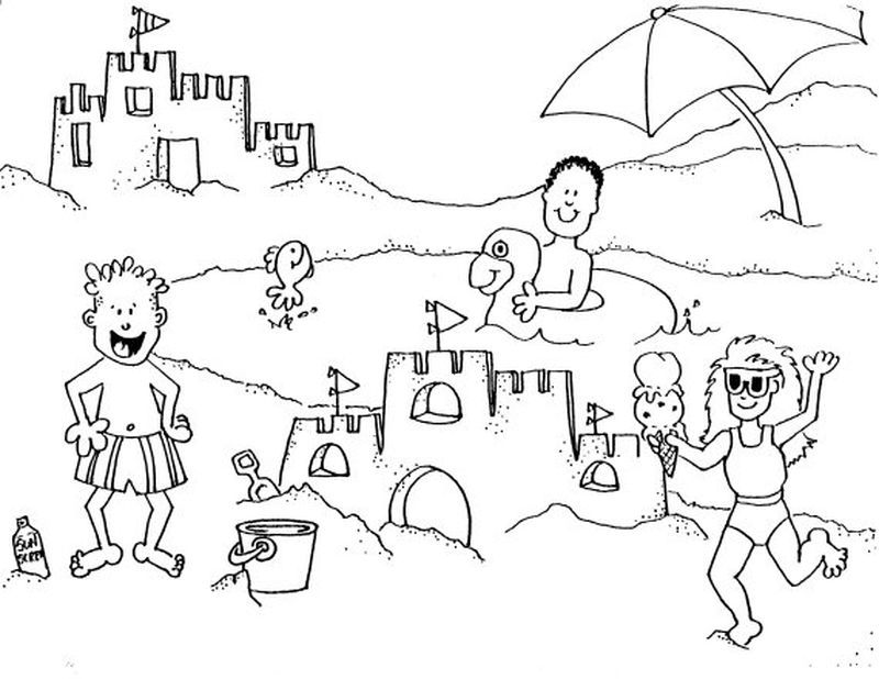 gambar sketsa pantai liburan keluarga