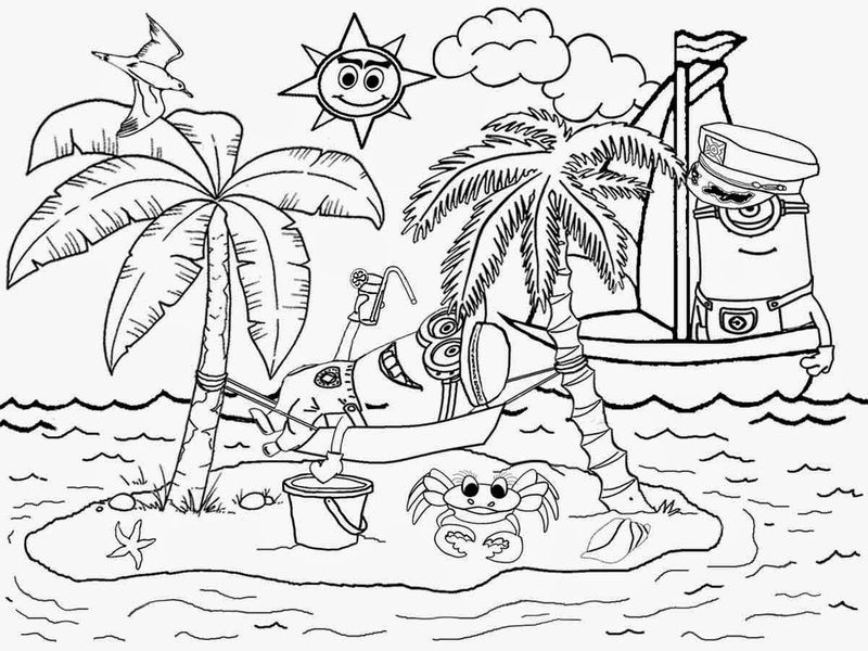 gambar sketsa pantai minions