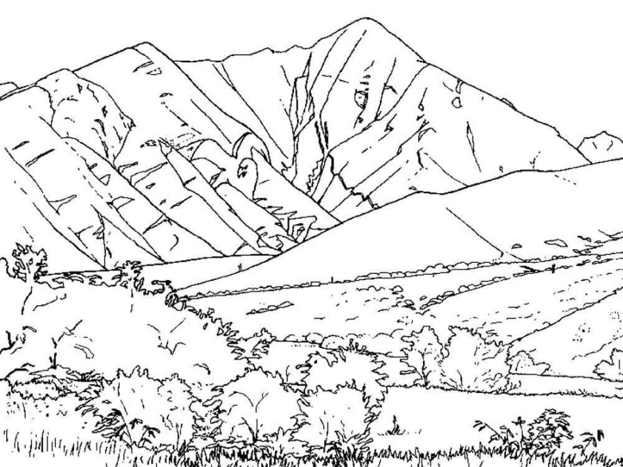 gambar sketsa pemandangan alam gunung