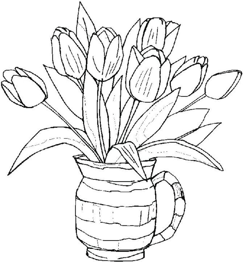 gambar sketsa vas bunga cantik hd