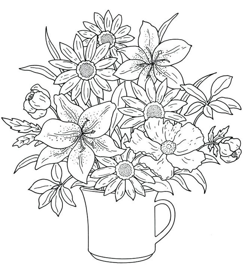gambar sketsa vas bunga mewarnai hd