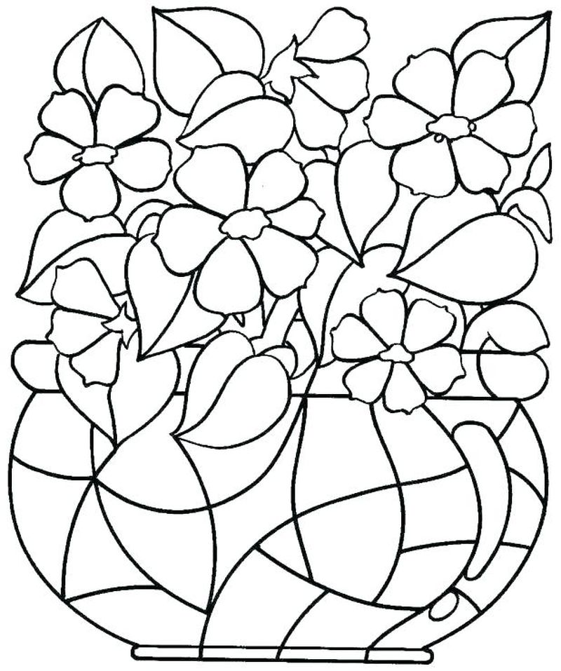 gambar sketsa vas bunga untuk diwarnai