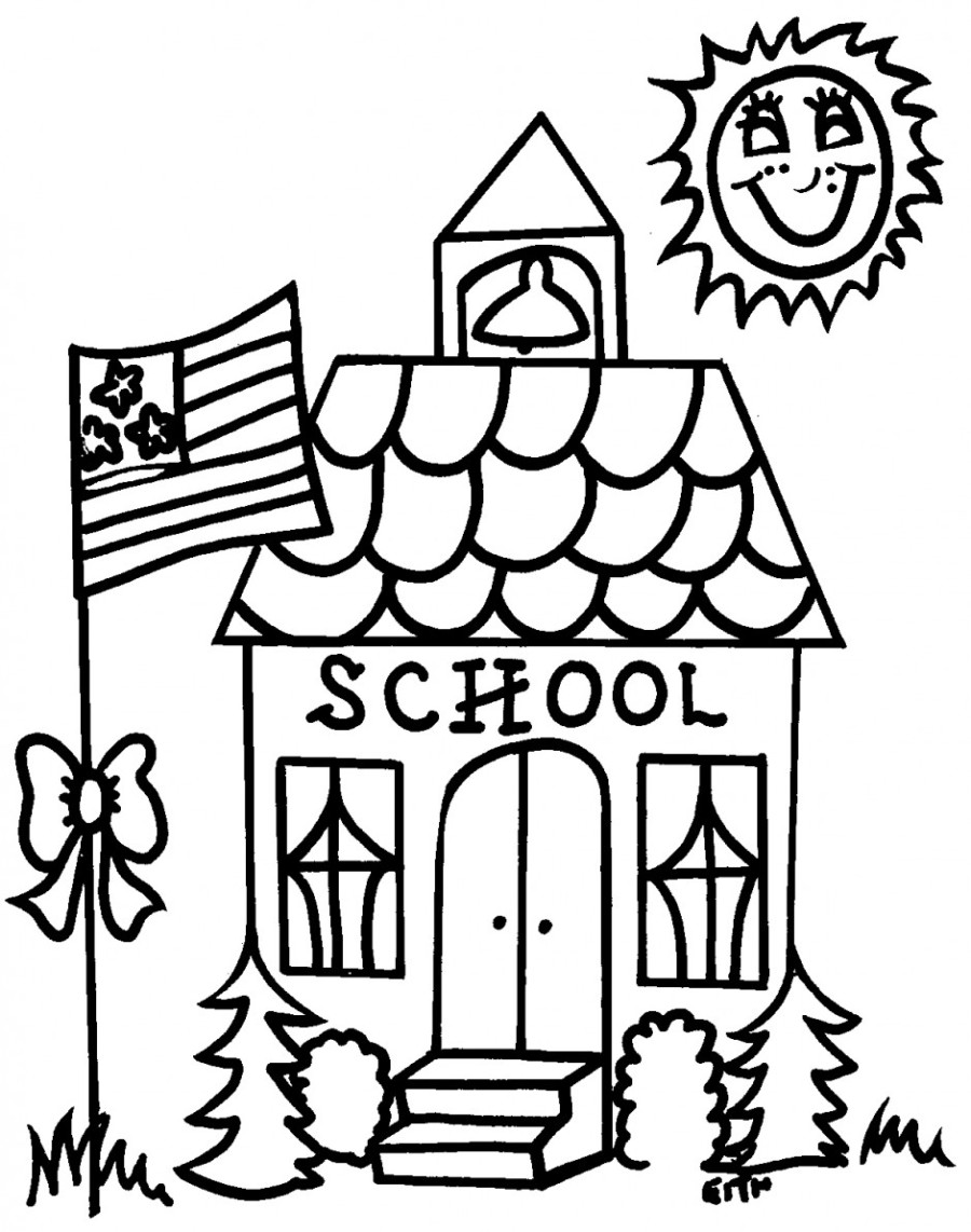 Gambar Sketsa Sekolah Untuk Diwarnai