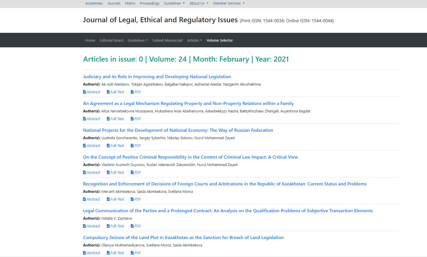 journal of legal ethical and regulatory issues
