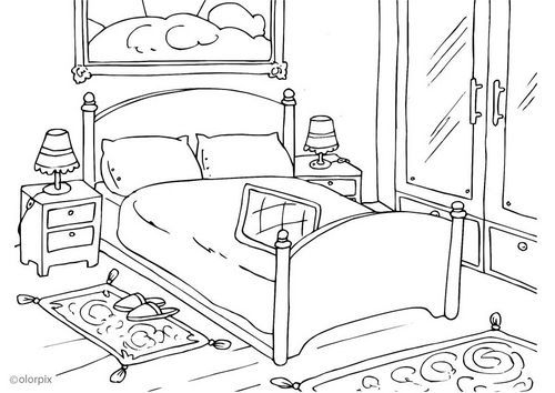 contoh gambar mewarnai kamar tidur hd